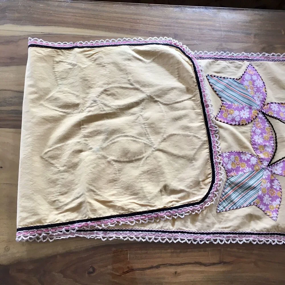 Appliqué Antique Dresser Scarf/Table Runner large yellow  Homemade